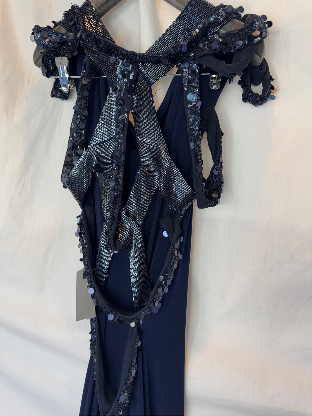Lloyd Klein NWT Runway Navy Beaded Halter Maxi Evening Gown